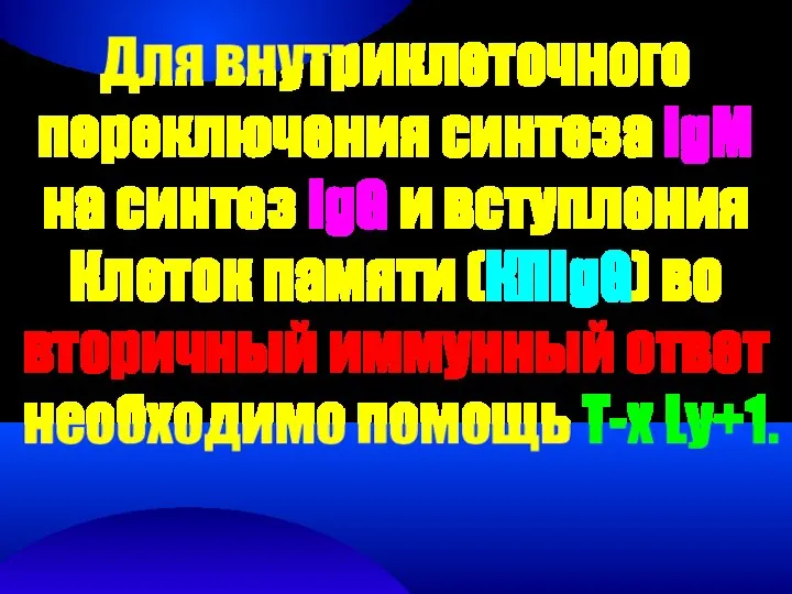 Для внутриклеточного переключения синтеза IgМ на синтез IgG и вступления Клеток