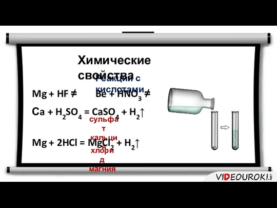 Реакции с кислотами Химические свойства сульфат кальция хлорид магния Mg +