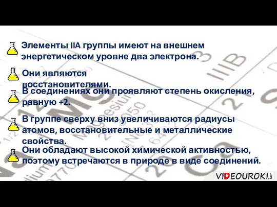 Элементы IIA группы имеют на внешнем энергетическом уровне два электрона. Они