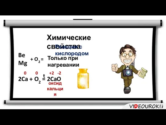 Химические свойства Be Mg + O2 = Только при нагревании 2Ca