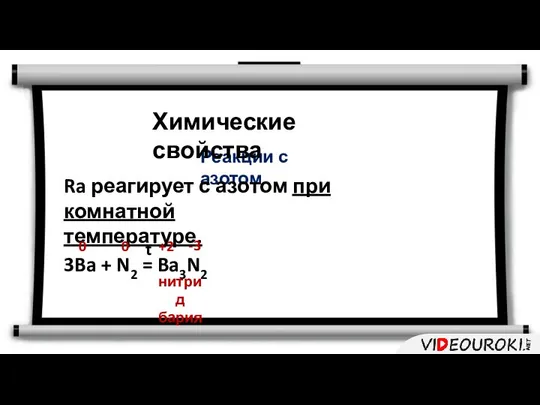 Реакции с азотом Химические свойства Ra реагирует с азотом при комнатной