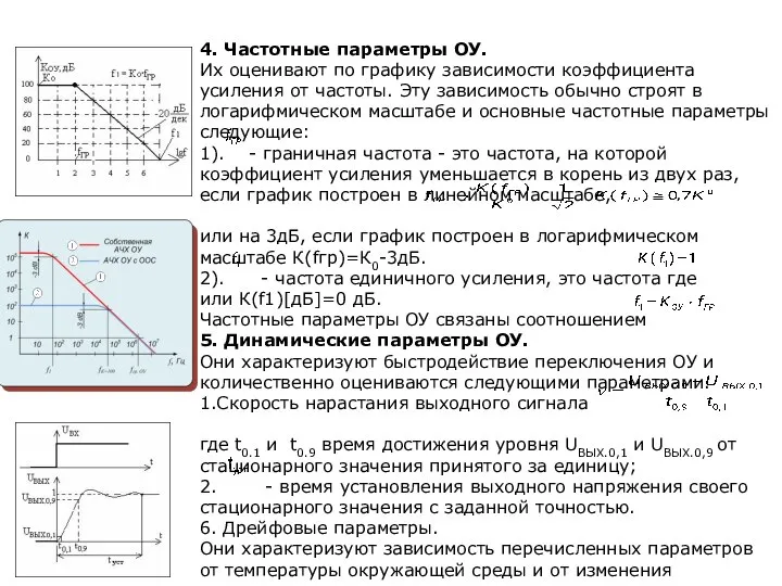 4. Частотные параметры ОУ. Их оценивают по графику зависимости коэффициента усиления