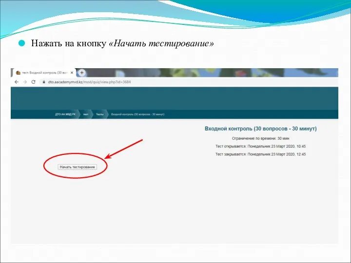 Нажать на кнопку «Начать тестирование»
