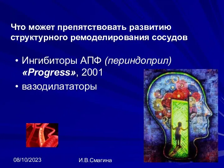 08/10/2023 И.В.Смагина Ингибиторы АПФ (периндоприл) «Progress», 2001 вазодилататоры Что может препятствовать развитию структурного ремоделирования сосудов