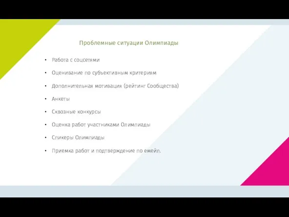 Проблемные ситуации Олимпиады Работа с соцсетями Оценивание по субъективным критериям Дополнительная