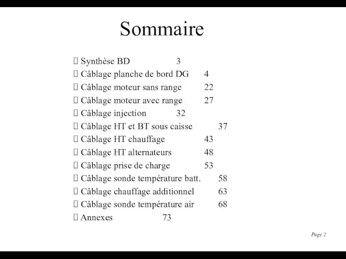 Sommaire Synthèse BD 3 Câblage planche de bord DG 4 Câblage