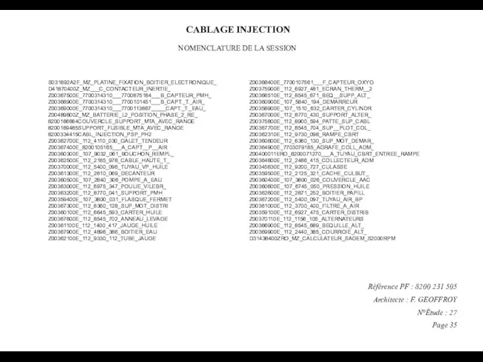 CABLAGE INJECTION Référence PF : 8200 231 505 Architecte : F.