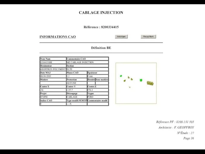 CABLAGE INJECTION Référence PF : 8200 231 505 Architecte : F. GEOFFROY N°Étude : 27 Page