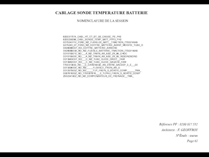 CABLAGE SONDE TEMPERATURE BATTERIE Référence PF : 8200 017 552 Architecte