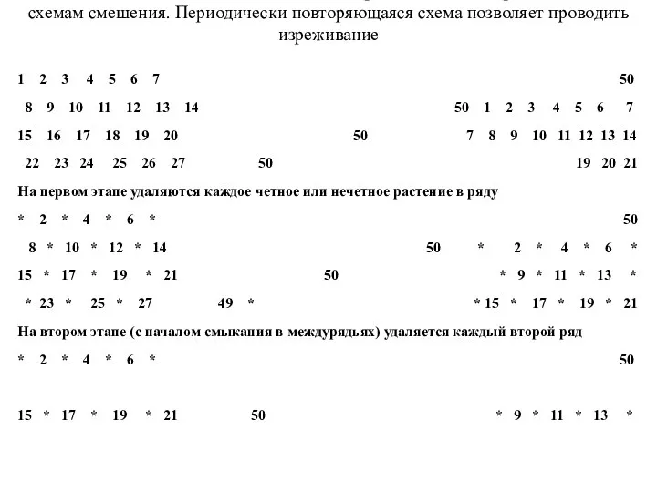 Для снижения возможности самоопыления растения на ЛСП размещаются по схемам смешения.