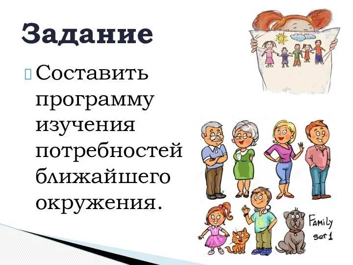 Составить программу изучения потребностей ближайшего окружения. Задание