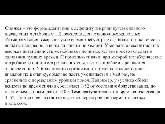 Спячка – это форма адаптации к дефициту энергии путем сильного подавления