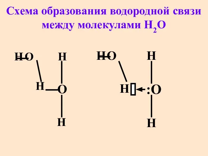 Cхема образования водородной связи между молекулами H2O Н О Н О