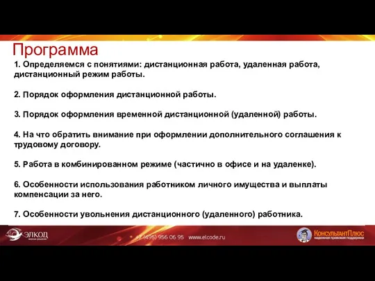 Программа 1. Определяемся с понятиями: дистанционная работа, удаленная работа, дистанционный режим