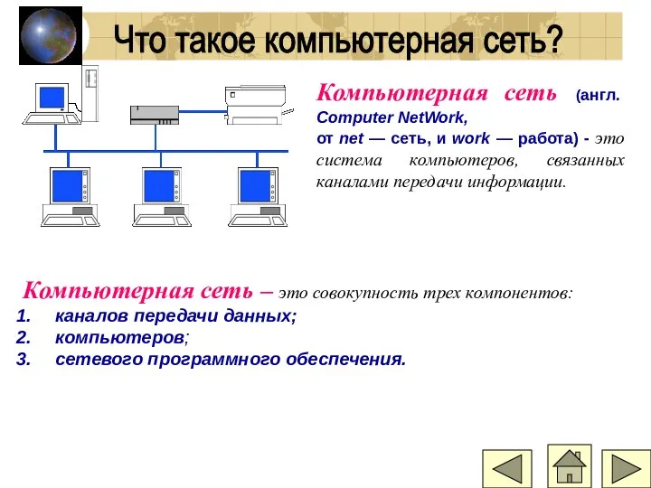 Компьютерная сеть (англ. Computer NetWork, от net — сеть, и work