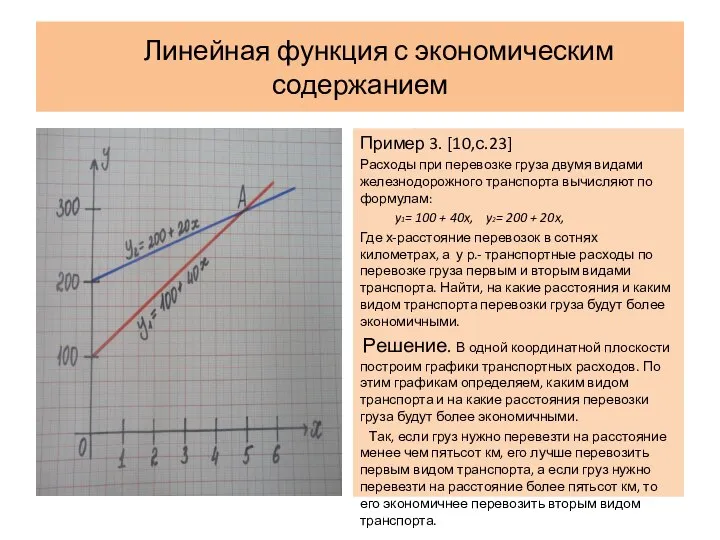 Линейная функция с экономическим содержанием Пример 3. [10,с.23] Расходы при перевозке