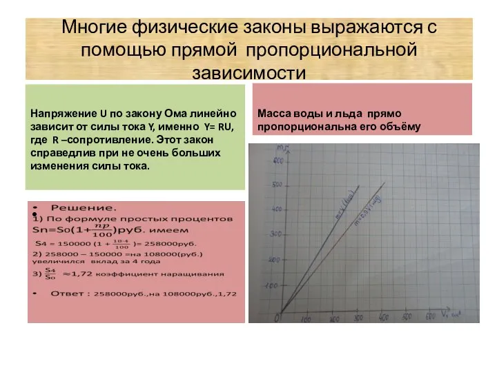 Многие физические законы выражаются с помощью прямой пропорциональной зависимости Напряжение U