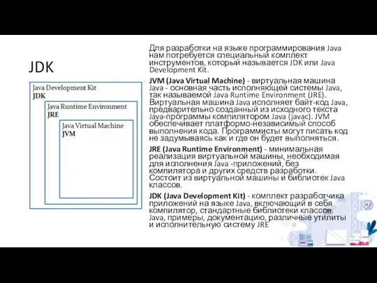 JDK Для разработки на языке программирования Java нам потребуется специальный комплект