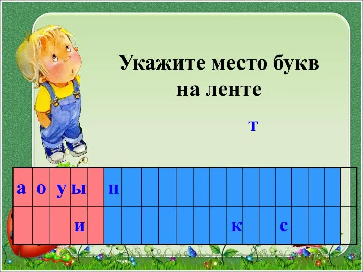 Укажите место букв на ленте а о у и ы н к с т