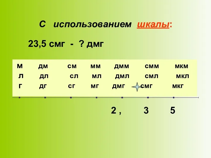 С использованием шкалы: м дм см мм дмм смм мкм л