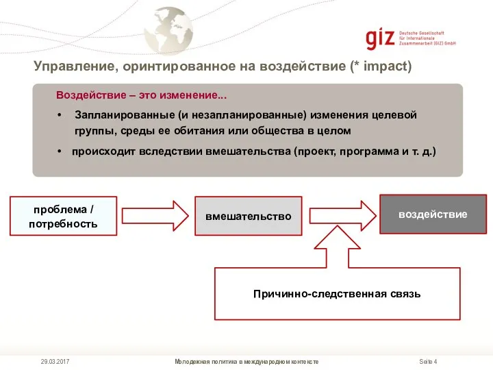 Управление, оринтированное на воздействие (* impact) Молодежная политика в международном контексте