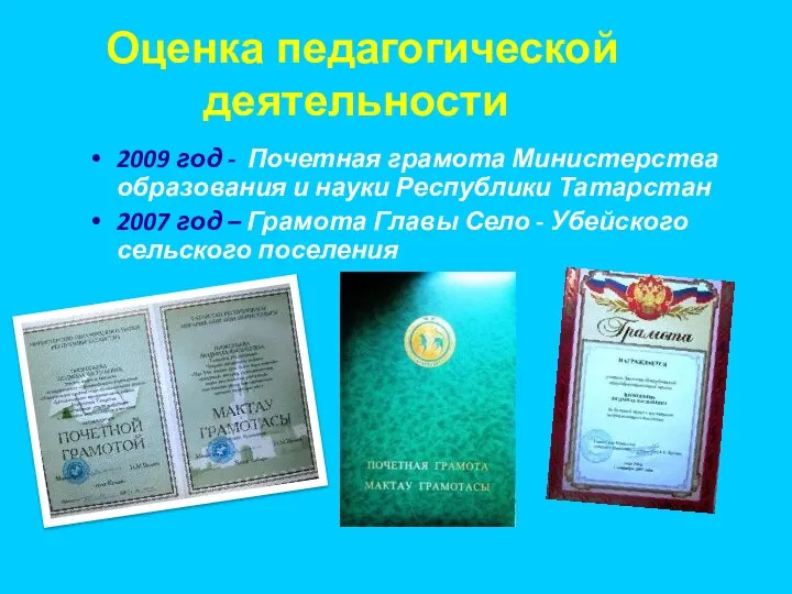 Оценка педагогической деятельности 2009 год - Почетная грамота Министерства образования и