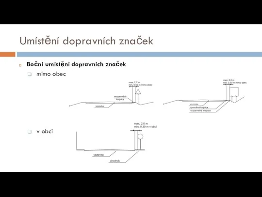 Umístění dopravních značek Boční umístění dopravních značek mimo obec v obci