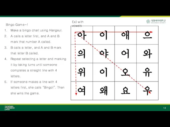 Bingo Game~! Make a bingo chart using Hangeul. A calls a