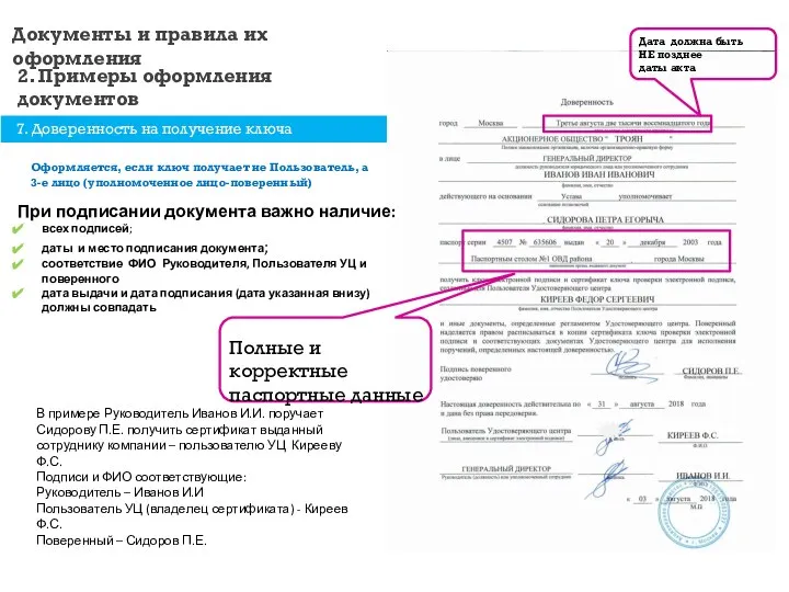 Документы и правила их оформления 2. Примеры оформления документов 7. Доверенность