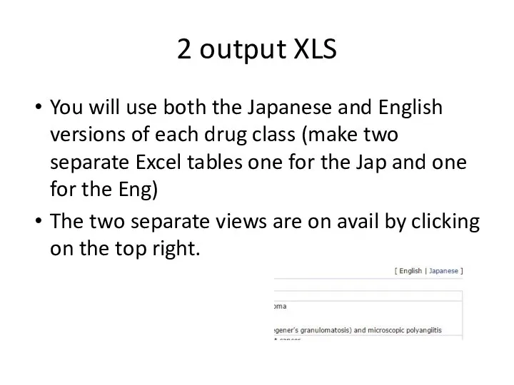 2 output XLS You will use both the Japanese and English