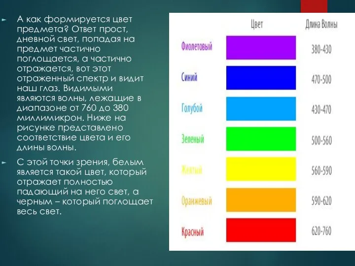 А как формируется цвет предмета? Ответ прост, дневной свет, попадая на