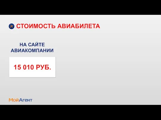 СТОИМОСТЬ АВИАБИЛЕТА НА САЙТЕ АВИАКОМПАНИИ 15 010 РУБ.