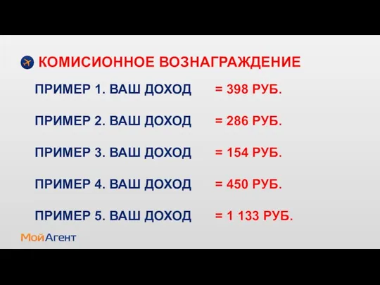 КОМИСИОННОЕ ВОЗНАГРАЖДЕНИЕ ПРИМЕР 1. ВАШ ДОХОД = 398 РУБ. ПРИМЕР 2.