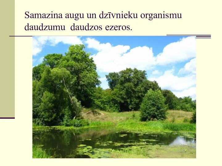 Samazina augu un dzīvnieku organismu daudzumu daudzos ezeros.