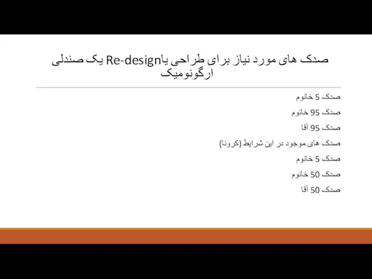 یک صندلی Re-designصدک های مورد نیاز برای طراحی یا ارگونومیک صدک