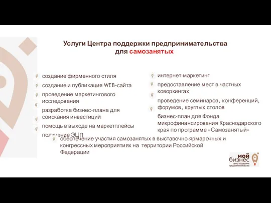 Услуги Центра поддержки предпринимательства для самозанятых создание фирменного стиля создание и