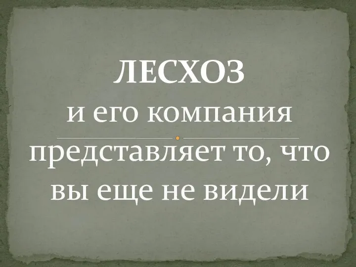 ЛЕСХОЗ и его компания представляет то, что вы еще не видели