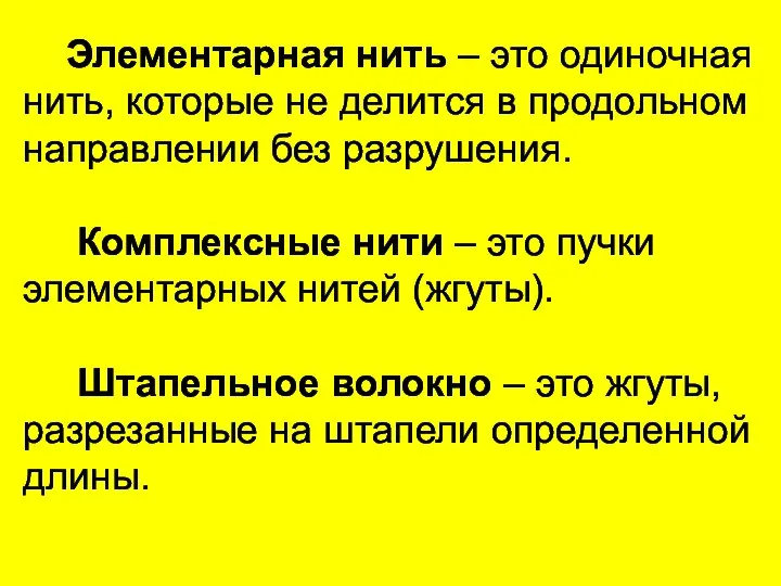 Элементарная нить – это одиночная нить, которые не делится в продольном