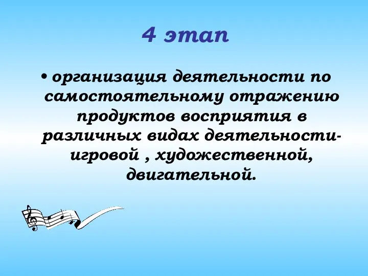 4 этап организация деятельности по самостоятельному отражению продуктов восприятия в различных