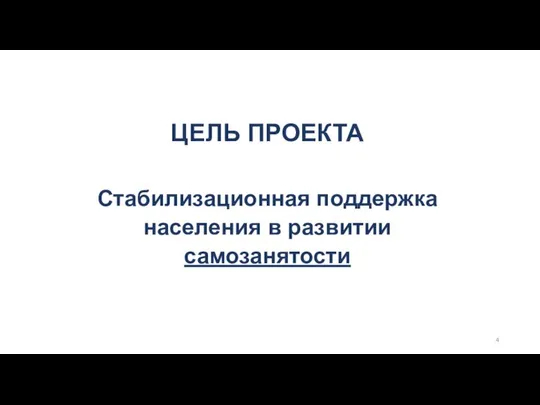 ЦЕЛЬ ПРОЕКТА Стабилизационная поддержка населения в развитии самозанятости