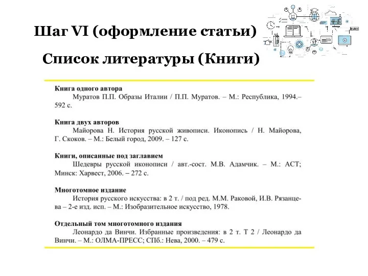 Шаг VI (оформление статьи) Список литературы (Книги)