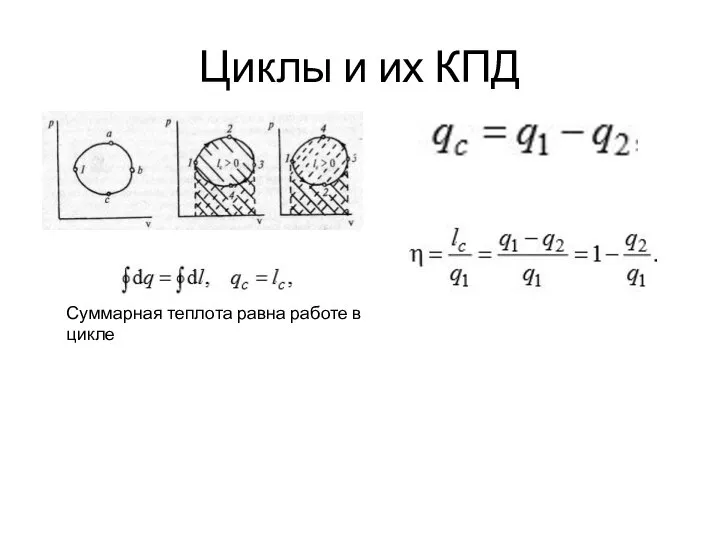 Циклы и их КПД Суммарная теплота равна работе в цикле