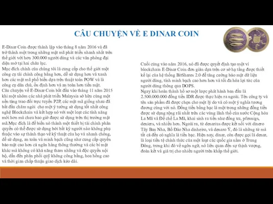 CÂU CHUYỆN VỀ E DINAR COIN E-Dinar Coin được thành lập