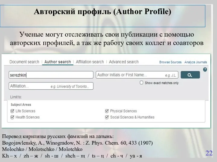 Авторский профиль (Author Profile) Ученые могут отслеживать свои публикации с помощью