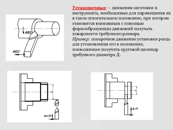 Установочные - движения заготовки и инструмента, необходимые для перемещения их в