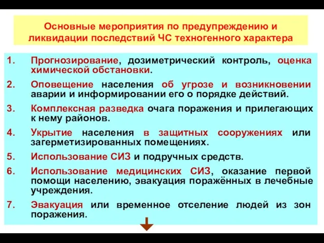 Основные мероприятия по предупреждению и ликвидации последствий ЧС техногенного характера Прогнозирование,