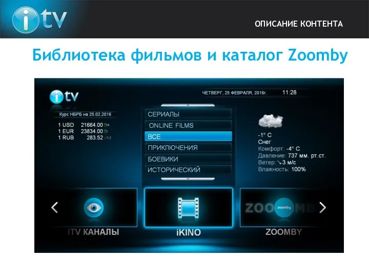 ОПИСАНИЕ КОНТЕНТА Библиотека фильмов и каталог Zoomby