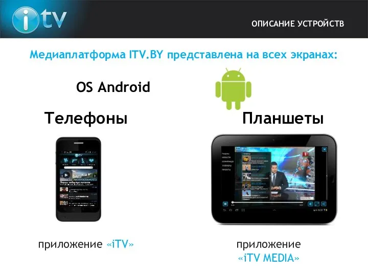 Медиаплатформа ITV.BY представлена на всех экранах: OS Android приложение «iTV» приложение