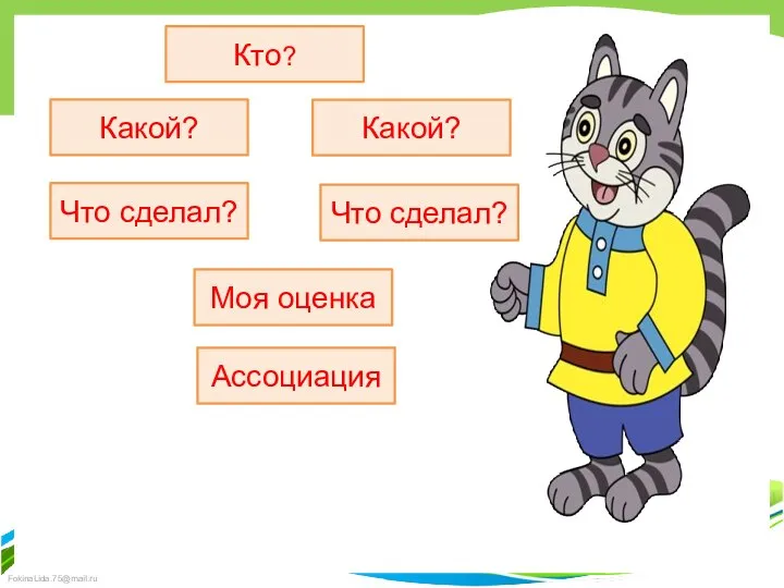 Кто? Моя оценка Что сделал? Что сделал? Какой? Какой? Ассоциация