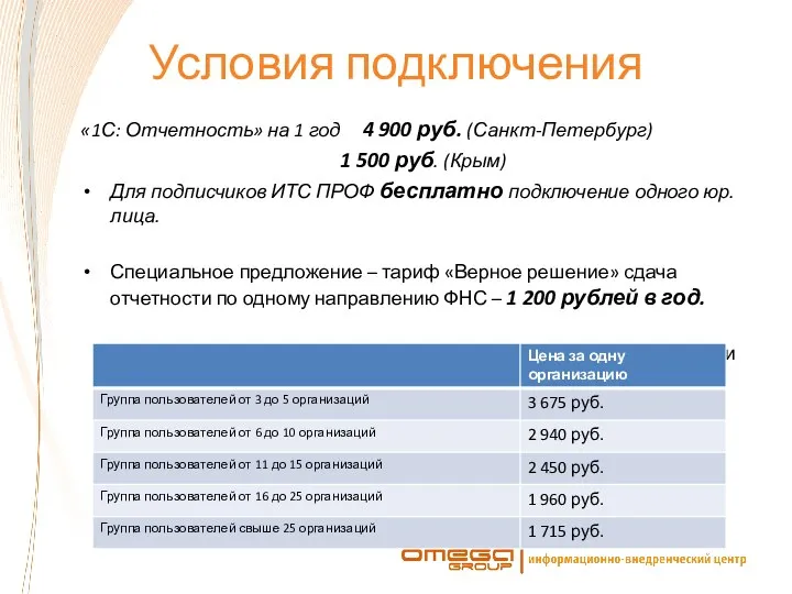 Условия подключения «1С: Отчетность» на 1 год 4 900 руб. (Санкт-Петербург)